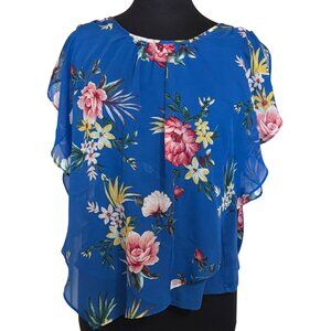 APT. 9 Blue Floral Sheer Blouse w/Camisole Rayon Poly Blend Women Size L (READ)